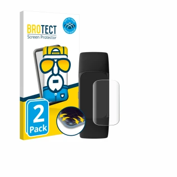 Front side of a product packaging with the brand logo BROTECT. Next to it is the device Fitbit Charge 6 shown with the corresp