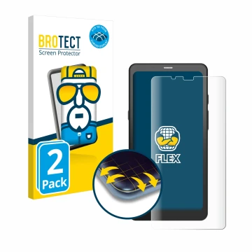 Front side of a product packaging with the brand logo BROTECT. Next to it is the device Boox Palma shown with the correspondin