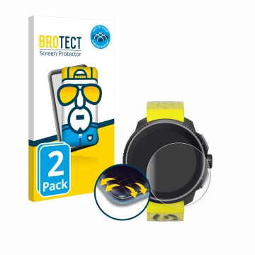 Front side of a product packaging with the brand logo BROTECT. Next to it is the device Suunto Race shown with the correspondi