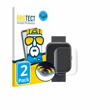 Front side of a product packaging with the brand logo BROTECT. Next to it is the device Nothing CMF Watch Pro shown with the c