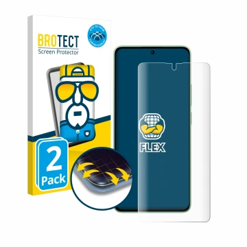 Front side of a product packaging with the brand logo BROTECT. Next to it is the device Xiaomi Redmi Note 13 4G shown with the