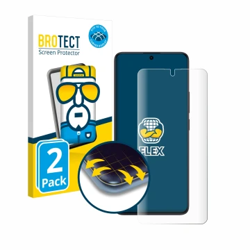 Front side of a product packaging with the brand logo BROTECT. Next to it is the device Xiaomi Redmi Note 13 Pro 4G shown with