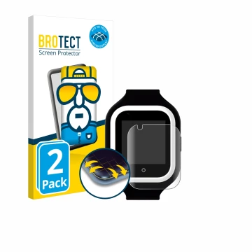 Front side of a product packaging with the brand logo BROTECT. Next to it is the device SaveFamily Iconic Plus 4G shown with t