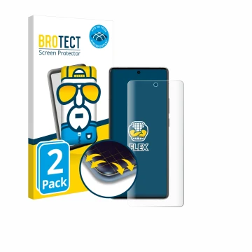 Front side of a product packaging with the brand logo BROTECT. Next to it is the device Vivo X90 Pro Plus shown with the corre