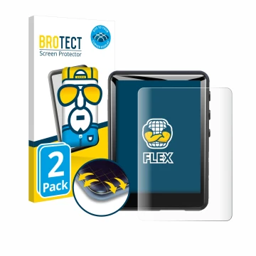 Front side of a product packaging with the brand logo BROTECT. Next to it is the device Zaqe MP3 Player M4 2.4