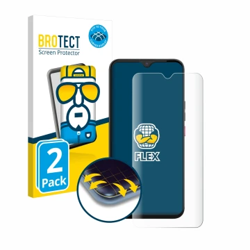 Front side of a product packaging with the brand logo BROTECT. Next to it is the device Gigaset GS5 PRO SE shown with the corr