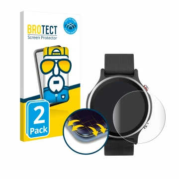 Front side of a product packaging with the brand logo BROTECT. Next to it is the device ASUS VivoWatch 6 shown with the corres