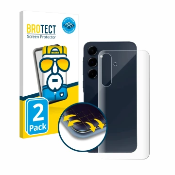 Front side of a product packaging with the brand logo BROTECT. Next to it is the device Samsung Galaxy A35 5G (Back) shown wit