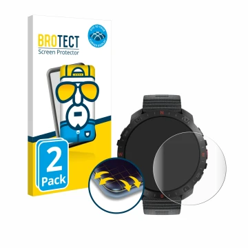 Front side of a product packaging with the brand logo BROTECT. Next to it is the device Polar Grit X2 Pro shown with the corre