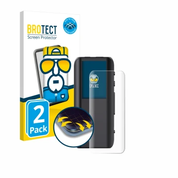 Front side of a product packaging with the brand logo BROTECT. Next to it is the device FiiO BTR15 shown with the correspondin