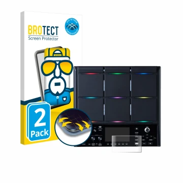 Front side of a product packaging with the brand logo BROTECT. Next to it is the device Roland SPD-SX PRO shown with the corre