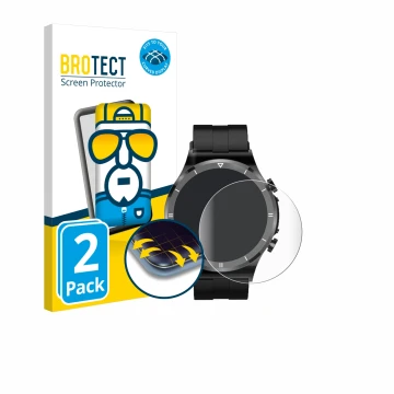 Front side of a product packaging with the brand logo BROTECT. Next to it is the device Sanorum Smartwatch 1.39
