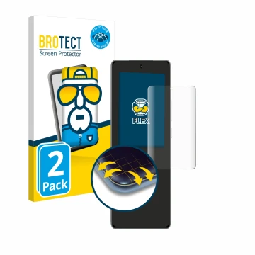 Front side of a product packaging with the brand logo BROTECT. Next to it is the device realme GT 6 shown with the correspondi