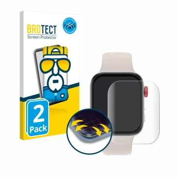 Front side of a product packaging with the brand logo BROTECT. Next to it is the device Huawei Watch Fit 3 shown with the corr