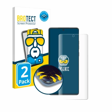 Front side of a product packaging with the brand logo BROTECT. Next to it is the device Motorola Moto G85 shown with the corre