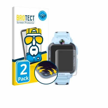 Front side of a product packaging with the brand logo BROTECT. Next to it is the device Imoo Watch Phone Z7 shown with the cor