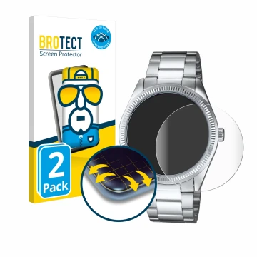 Front side of a product packaging with the brand logo BROTECT. Next to it is the device Casio MTP-1302PD shown with the corres