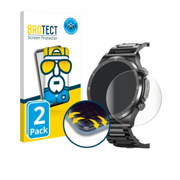 Front side of a product packaging with the brand logo BROTECT. Next to it is the device Powerwill Smartwatch 1.39