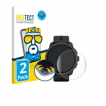 Front side of a product packaging with the brand logo BROTECT. Next to it is the device Suunto Race S shown with the correspon