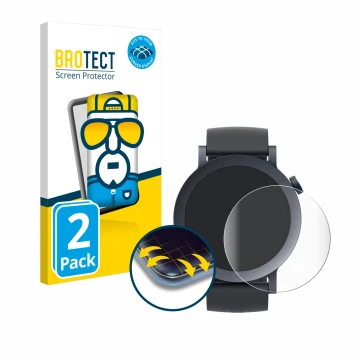 Front side of a product packaging with the brand logo BROTECT. Next to it is the device Nothing CMF Watch Pro 2 shown with the