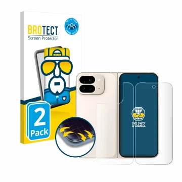 Front side of a product packaging with the brand logo BROTECT. Next to it is the device Google Pixel 9 Pro Fold (Front+Back) s