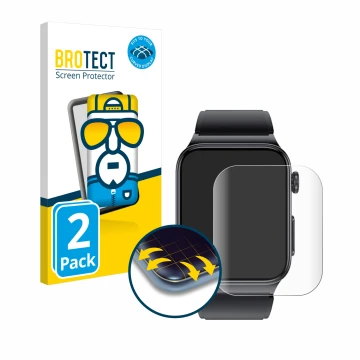 Front side of a product packaging with the brand logo BROTECT. Next to it is the device Douself Smartwatch 1.85