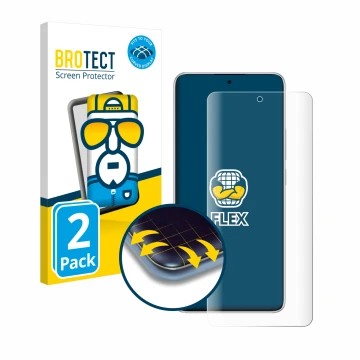 Front side of a product packaging with the brand logo BROTECT. Next to it is the device Xiaomi Redmi Note 14 shown with the co