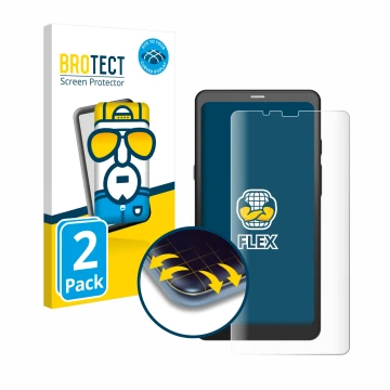 Front side of a product packaging with the brand logo BROTECT. Next to it is the device Boox Palma 2 shown with the correspond