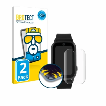 Front side of a product packaging with the brand logo BROTECT. Next to it is the device One2Track Connect UP shown with the co