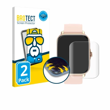 Front side of a product packaging with the brand logo BROTECT. Next to it is the device Janolty Smartwatch 1.83