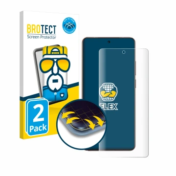 Front side of a product packaging with the brand logo BROTECT. Next to it is the device realme GT 7 Pro shown with the corresp