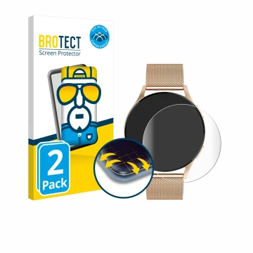 Front side of a product packaging with the brand logo BROTECT. Next to it is the device Levowatch Edgy 1.43