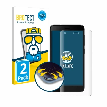 Front side of a product packaging with the brand logo BROTECT. Next to it is the device ZTE Blade A35 lite shown with the corr