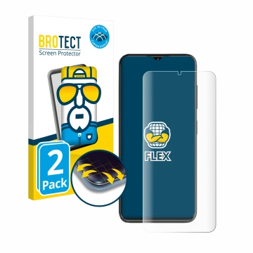 Front side of a product packaging with the brand logo BROTECT. Next to it is the device ZTE Blade V50S shown with the correspo