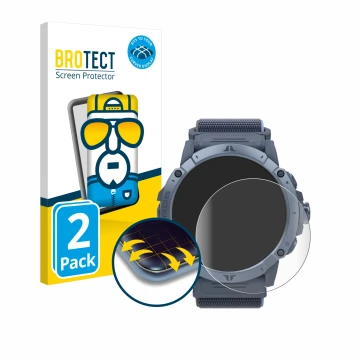 Front side of a product packaging with the brand logo BROTECT. Next to it is the device Coros Vertix 2S shown with the corresp