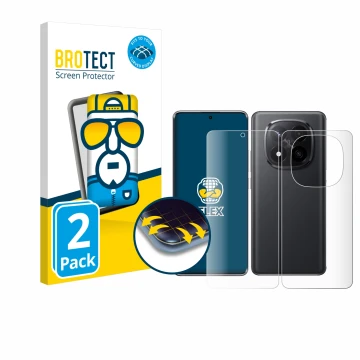 Front side of a product packaging with the brand logo BROTECT. Next to it is the device Xiaomi Redmi Note 14 Pro Plus (Front+B