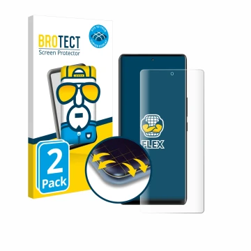 Front side of a product packaging with the brand logo BROTECT. Next to it is the device Volla Phone Quintus shown with the cor