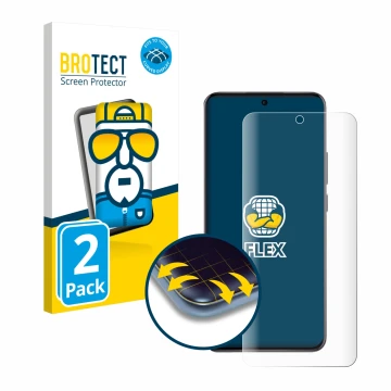 Front side of a product packaging with the brand logo BROTECT. Next to it is the device Oppo Reno 12 shown with the correspond