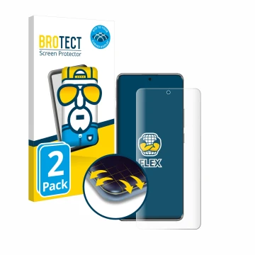 Front side of a product packaging with the brand logo BROTECT. Next to it is the device Xiaomi Poco X7 shown with the correspo