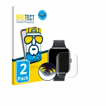 Front side of a product packaging with the brand logo BROTECT. Next to it is the device Xiaomi Redmi Watch 5 shown with the co