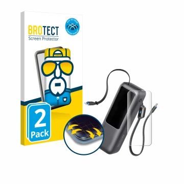 Front side of a product packaging with the brand logo BROTECT. Next to it is the device Anker Laptop Powerbank A1695 shown wit