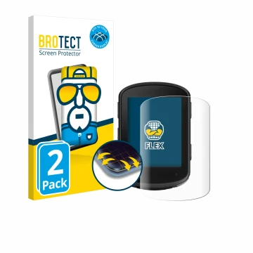 Front side of a product packaging with the brand logo BROTECT. Next to it is the device Garmin Edge 540 Solar shown with the c