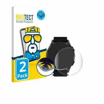 Front side of a product packaging with the brand logo BROTECT. Next to it is the device Garmin Approach S50 shown with the cor