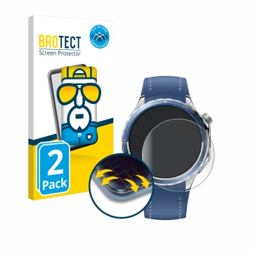 Front side of a product packaging with the brand logo BROTECT. Next to it is the device Oppo Watch X2 shown with the correspon