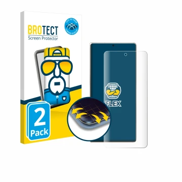 Front side of a product packaging with the brand logo BROTECT. Next to it is the device Huawei Mate X6 shown with the correspo