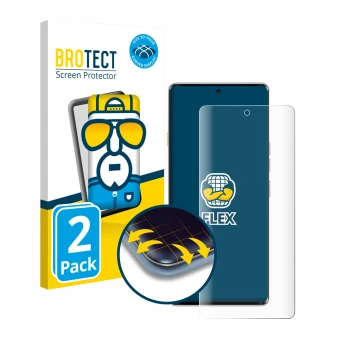 Front side of a product packaging with the brand logo BROTECT. Next to it is the device Tecno Camon 40 Pro 5G shown with the c