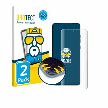 Front side of a product packaging with the brand logo BROTECT. Next to it is the device Motorola Edge 60 Fusion shown with the