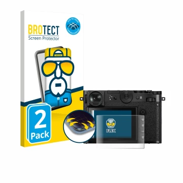 Front side of a product packaging with the brand logo BROTECT. Next to it is the device Fujifilm GFX 100RF shown with the corr