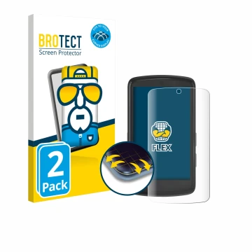 Front side of a product packaging with the brand logo BROTECT. Next to it is the device Bryton Rider S810 shown with the corre