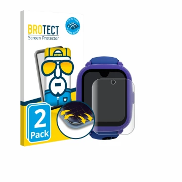 Front side of a product packaging with the brand logo BROTECT. Next to it is the device SaveFamily Iconic Plus 2 4G shown with
